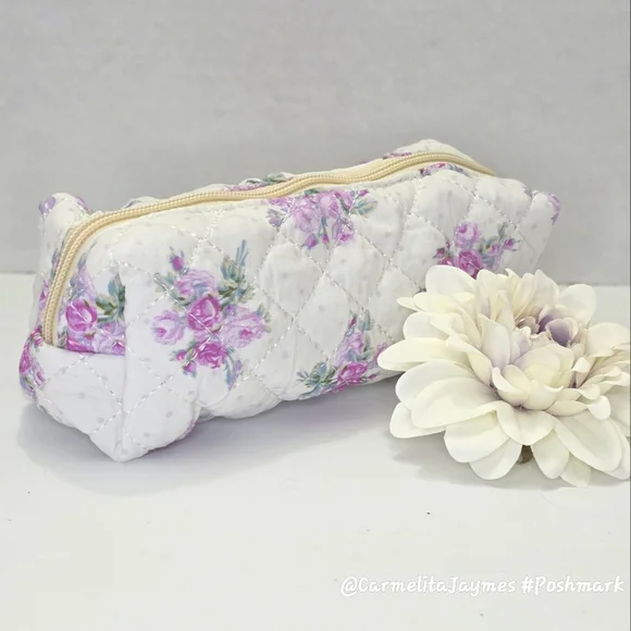 Floral Quilted 👝 3 pc XL Cosmetic Bag Set Travel Toiletry Makeup Organizer NWT - Picture 6 of 15
